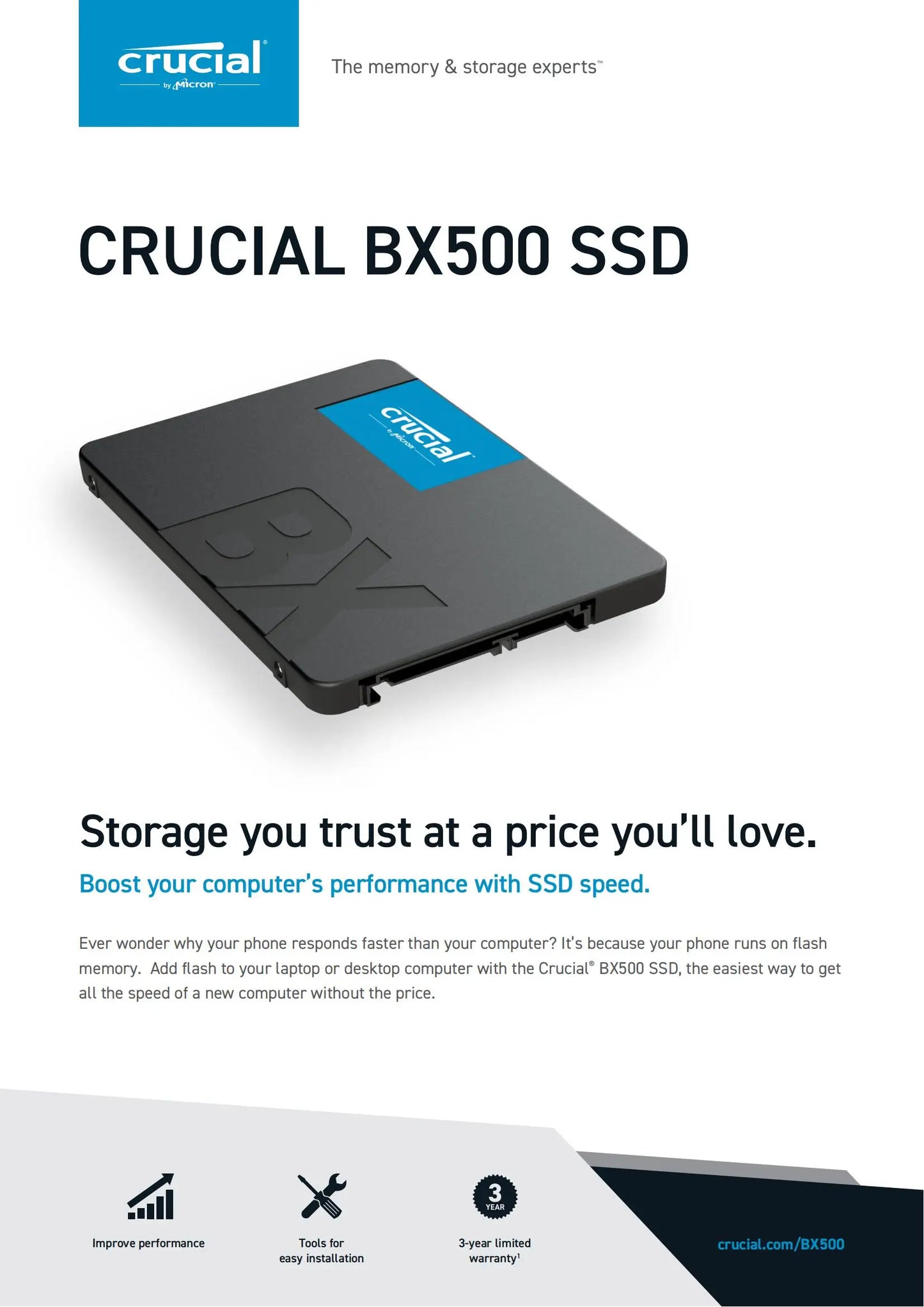 Crucial BX500 1TB 3D NAND SATA 2.5 Inch Internal SSD
